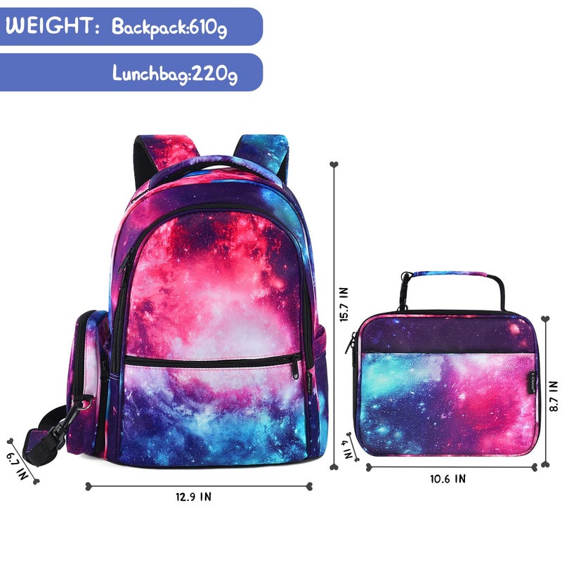 E-Clover Galaxy Backpack for Girls Kids Backpacks with Lunch Box Set School Bag for Elementary Kindergarten Purple Space - Image 2